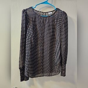 a new day Black and Tan Patterned Blouse Sz M